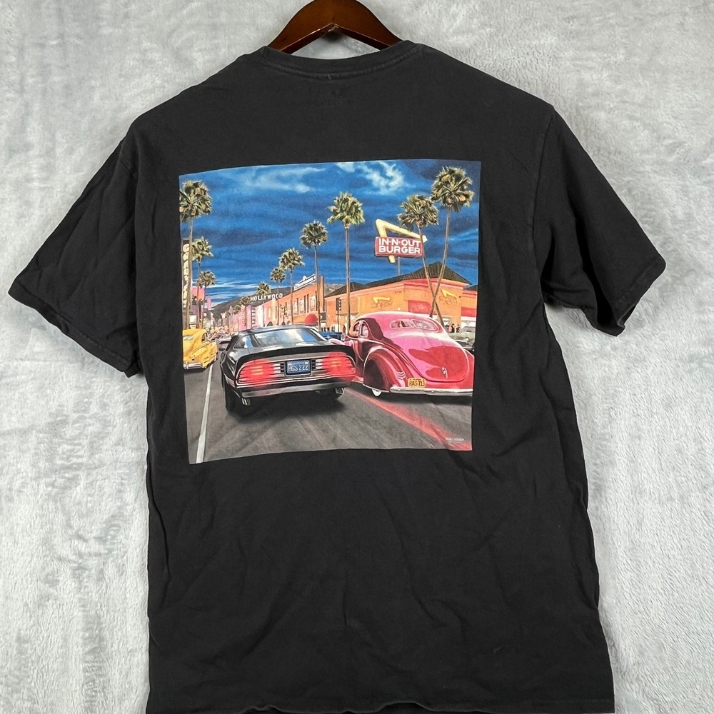 In-N-Out Burger Mens M Graphic T Shirt Black California Cars Palm Trees Retro - Picture 2 of 9